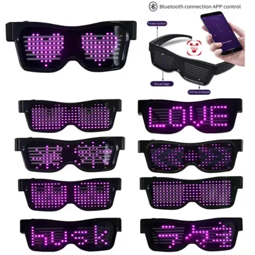 Óculos Controlados por App Bluetooth Festa LED Mensagem Personalizada