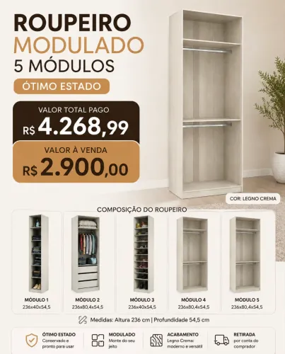 Roupeiro Modulado 5 Módulos Closet