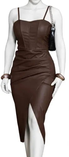 vestido em corino marron escuro,novo