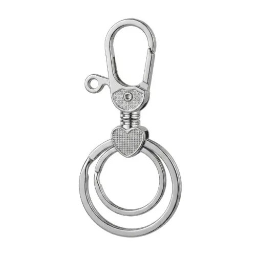 Chaveiro Mosquetão Duplo com Coração Luatek LKS-7105 Prata Metal Premium para Chaves e Bol