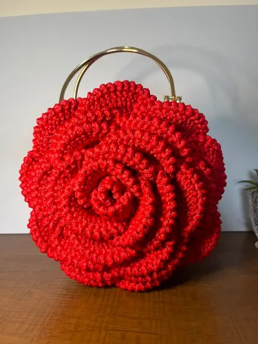 Bolsa Crochê Flor, Vermelha.