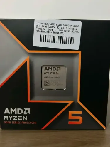 Processador AMD Ryzen 5 9600X, 3.9 GHz (5.4 GHz), Cache 32 MB, 6 Núcleos, 12 Threads, AM5 