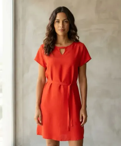 Vestido Vermelho C/ Amarração Na Cintura. Tamanho 44 (Usado)