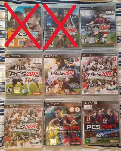 lote com 7 jogos de futebol PES originais para Playstation 3 - favor ler anúncio