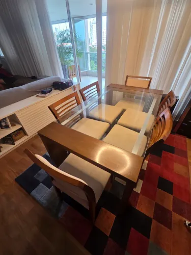 Mesa Jantar c/ 6 cadeiras (C 1,6m| L 0,9m) - Madeira e Vidro - Atemporal