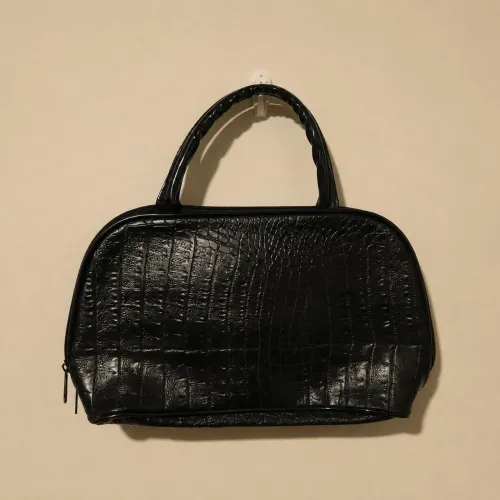 Bolsa Baguete Vintage Croco Preta de Mão Social Y2K Clássica Retrô Elegante