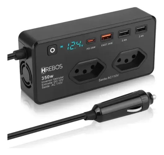 Inversor Veicular Hrebos IF-378 350W 12V para com USB e LED