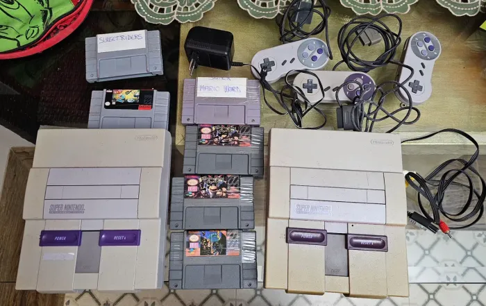 2 video games super nintendo com 6 jogos (leia)