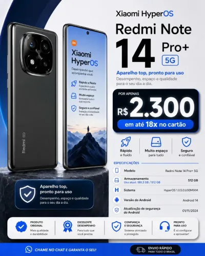 Xiaomi Redmi Note 14 Pro+ 5G 12GB RAM / 512GB - Câmera 200MP - 120W