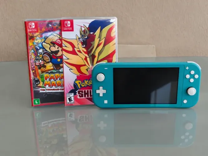 Nintendo Switch Lite Turquesa + Pokémon Shield + Paper Mario