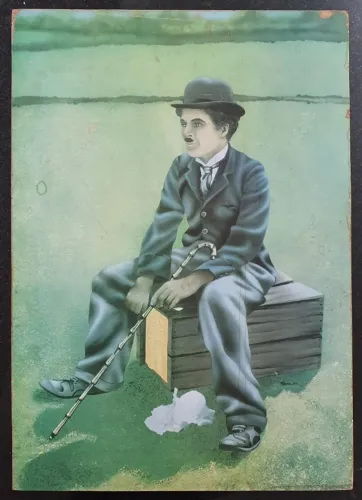 Quadro Vintage Charlie Chaplin - Pintura Assinada (Decoração Retrô)