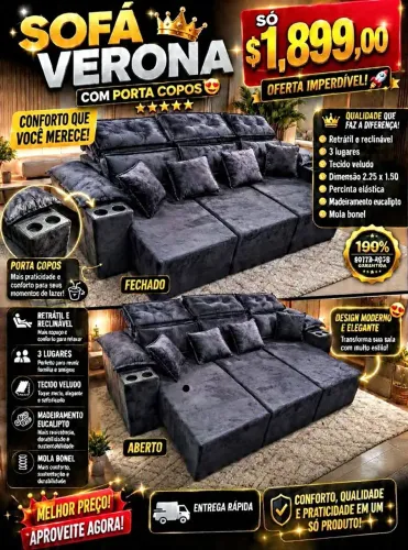 Sofá retrátil e reclinável