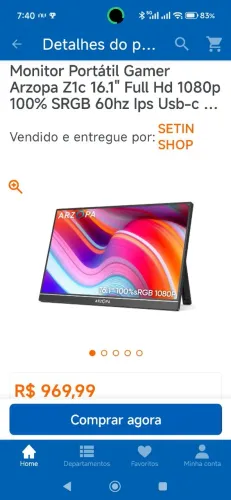 Monitor portátil Arzopa Z1C 16.1" Gamer full HD tipo C hdmi novo lançamento