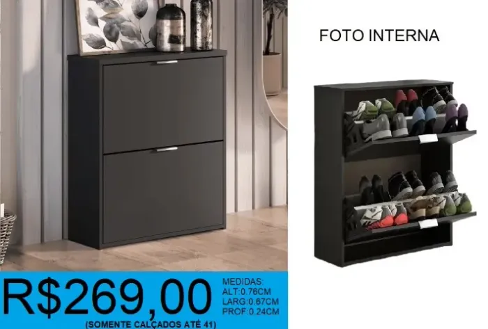Sapateira duas portas de alta qualidade - Entrega e montagem grátis