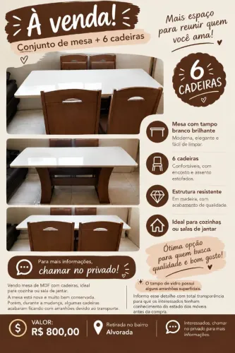 Conjunto de mesa com 6 lugares seminova