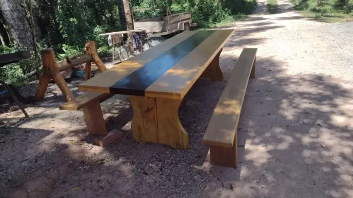 Mesa com banco em madeira Cedro 3x90