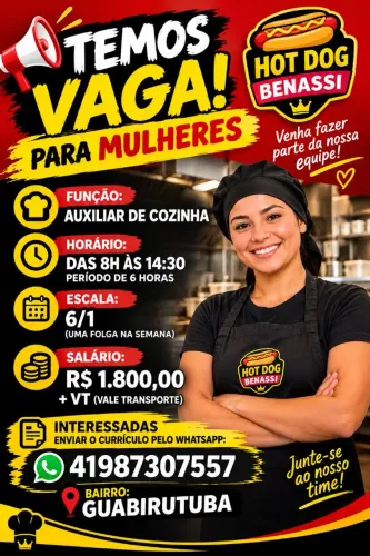 Vaga femenina para Auxiliar cozinha
