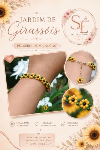 ? Pulseira Jardim de Girassóis | Artesanal em Miçangas