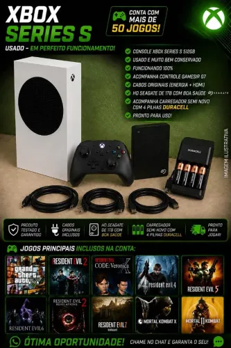XBOX SERIES S + GAMESIR G7 + HD EXTERNO + MAIS DE 50 JOGOS!