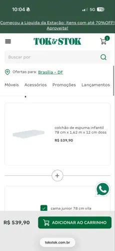 CAMA INFANTIL JÚNIOR 78 CM PIN PLAY + Colchão