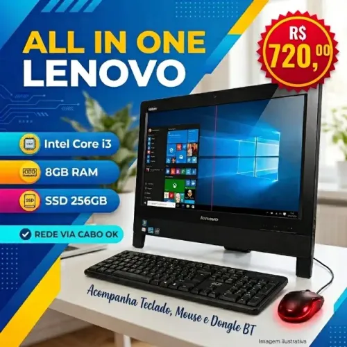 All in One Lenovo Core i3 | 8GB RAM | SSD 256GB ? Rápido p/ PDV, Caixa e Escritório