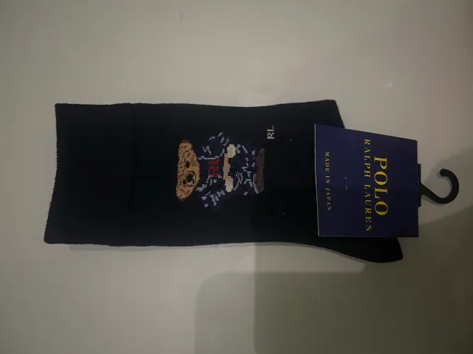 Meia Ralph Lauren bear em algodão azul escuro tamanho padrão adulto