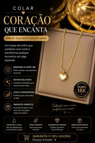 Colar coração que encanta aço inoxidável