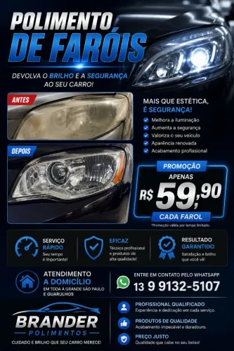 POLIMENTO PROFISSIONAL DE FARÓIS - APENAS R$ 59,90 POR FAROL!