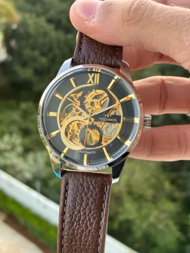 Relógio Technos automatico esqueleto dourado