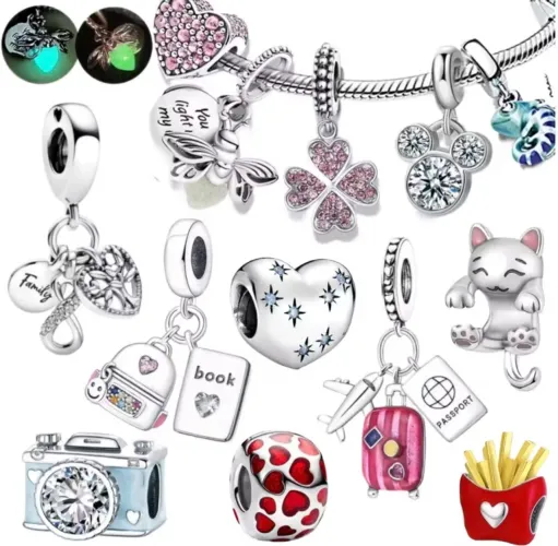 Pulseira Prata 925 com Berloque Encanto Inicial Charme Clássico Pingente DIY