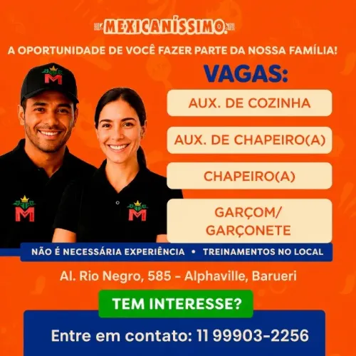 Vagas para Auxiliar de cozinha / garçom / garçonete / chapeiro