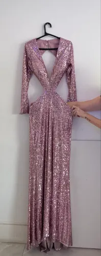 Vestido longo paetê rosa 