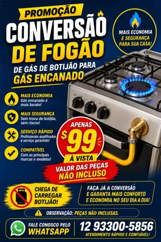 Conversão de fogão gás encanado e botijão