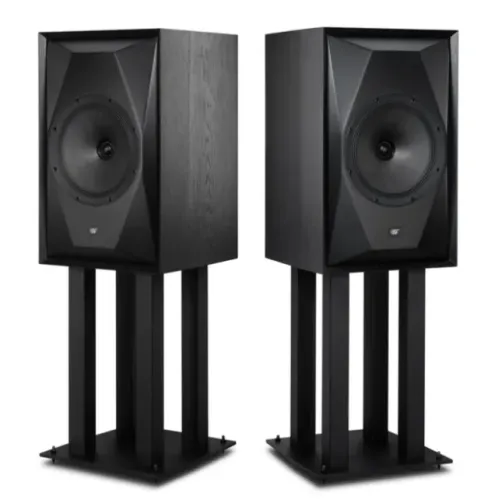 Alto-falantes MOFI SOURCEPOINT 10 com Pedestais Satin Black