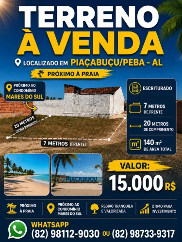Terreno em piaçabuçu/PEBA-AL próximo à praia 