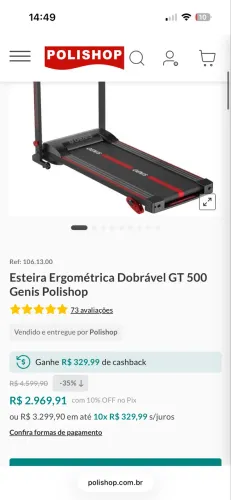 Esteira Ergométrica Dobrável Genis GT 500 - Polishop
