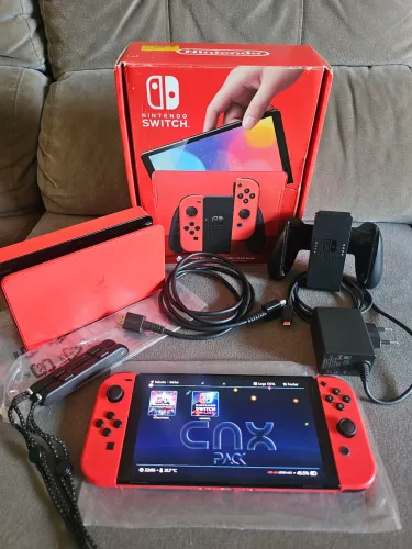 NINTENDO SWITCH OLED MÁRIO COMPLETO DESBLOQUEADO SD 256 GB