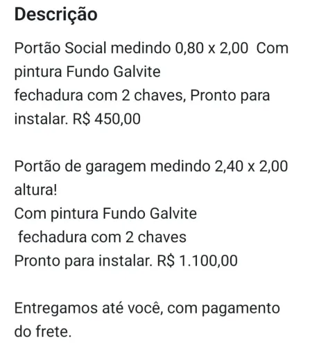 Portoes sobre medidas