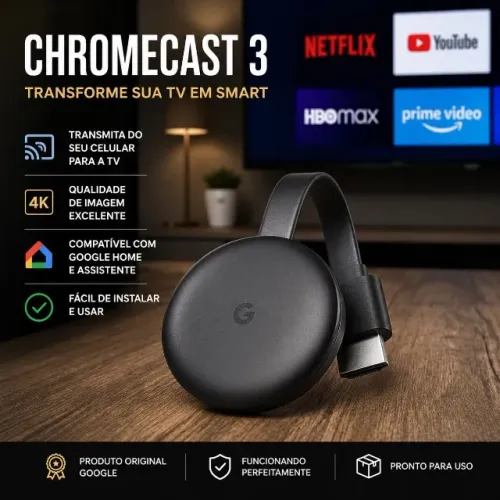 Google Chromecast 3ª geração, FULL HD - Original , Impecável e Funcionando Perfeitamente