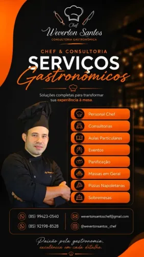 Chef de cozinha disponível para eventos e trabalho