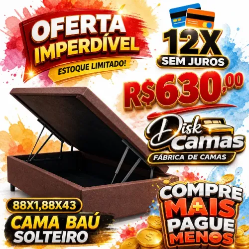 Cama Baú Solteiro Nova 88x1,88x43 Várias Cores R$630