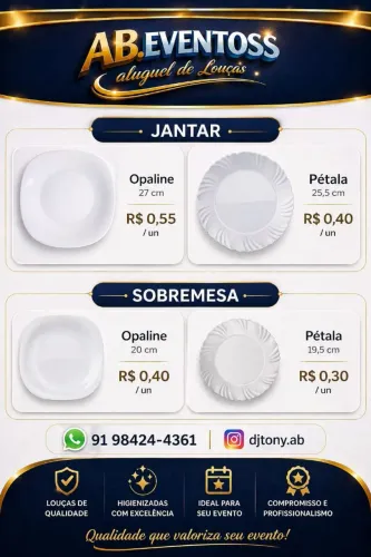 ALUGUEL DE LOUÇAS, KITS A PARTIR DE R$:1,40