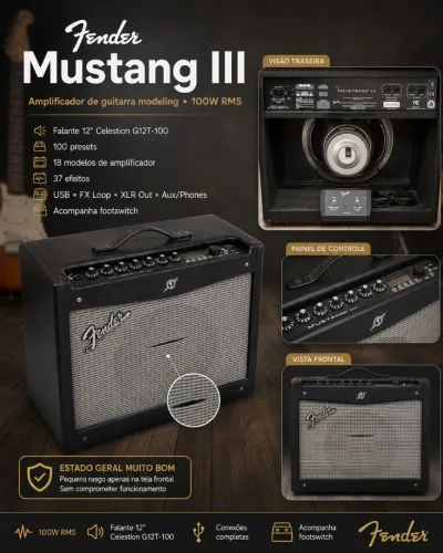 Fender Mustang III - Amplificador de Guitarra 100W RMS com Footswitch
