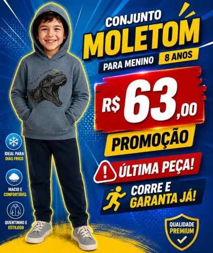 CONJUNTO MOLETOM COM CAPUZ MENINo8 ANOS ALAKAZOO 