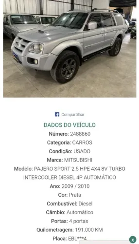 Mitsubishi Pajero Sport HPE 2.5 4X4 Diesel Aut. 2010