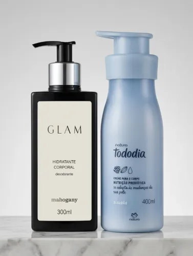 Kit Hidratantes Mahogany Glam 300ml + Natura Tododia Algodão 400ml