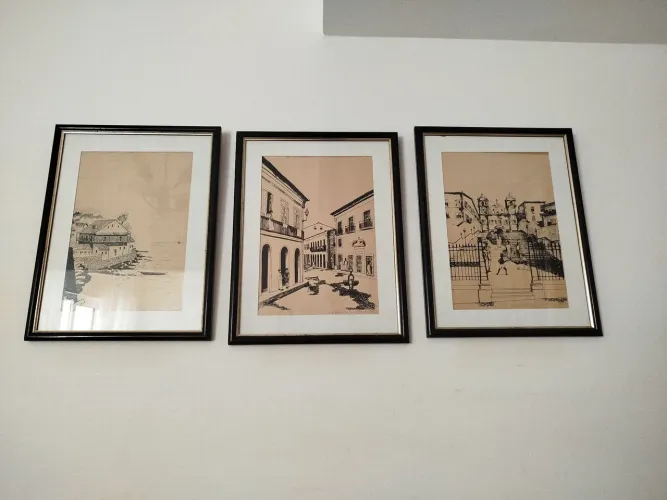 Trio de Quadros antigos nanquim série limitada.