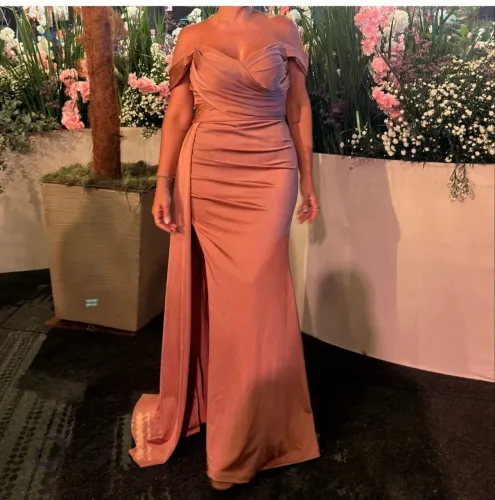 Vestido de festa longo 40/44 Rosê acetinado