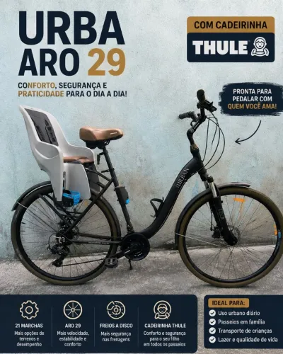 Bicicleta urba aro 29 com cadeirinha Thulle.