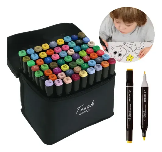 Kit 36 Canetinhas com Dupla Ponta e Estojo - Canetas Marcadoras Touch Pro+ Coleção Pintar